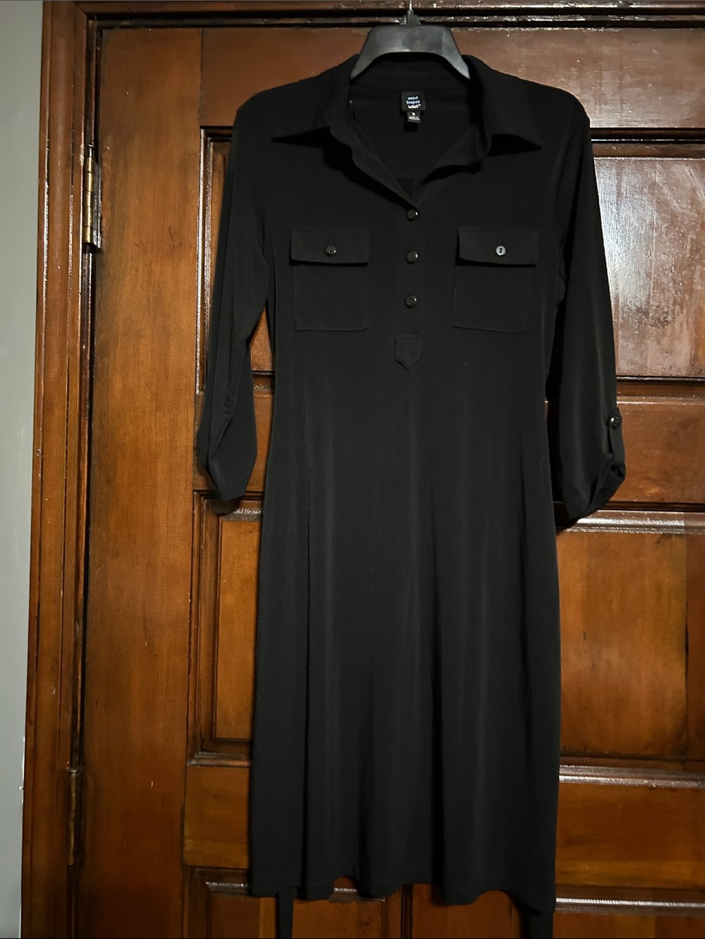 Saint Tropez West Black Midi Shirt Dress with Chest Pockets